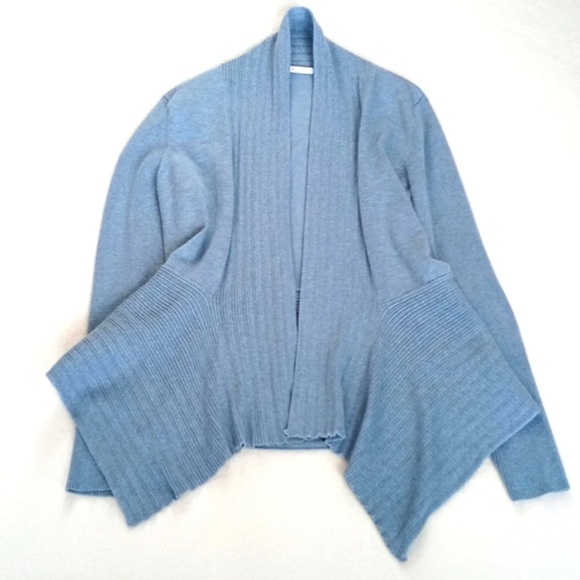 Linda Matthews Women's Sky Blue Nylon Blend Long Sleeve Open Cardigan L - Picture 8 of 9